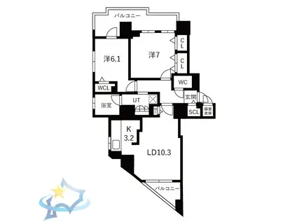 クレアホームズ二十四軒(2LDK/13階)の間取り写真