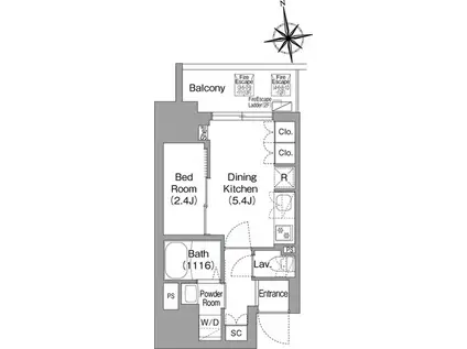コンフォリア・リヴ北新宿(1DK/10階)の間取り写真