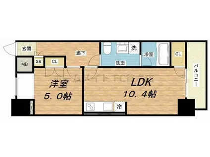 URBAN FLATS中之島(1LDK/6階)の間取り写真