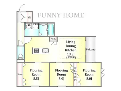 ボヌール西蒲田(3LDK/3階)の間取り写真