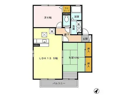 サン カルチェあいおい C(2LDK/1階)の間取り写真