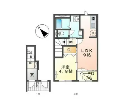 アムール香椎駅前II(1LDK/2階)の間取り写真