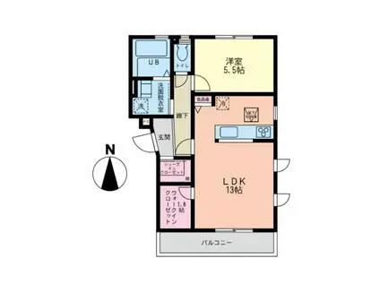 ルシェンテ F棟(1SLDK/1階)の間取り写真