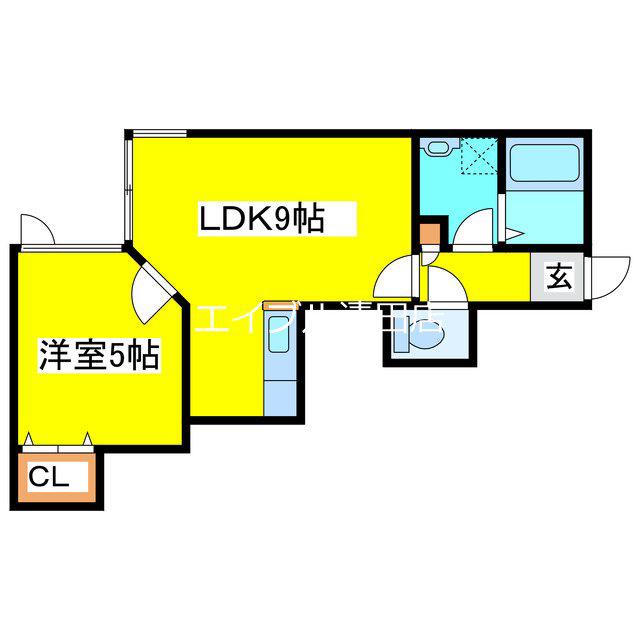 マリオハイツ北野(1LDK/2階)の間取り写真