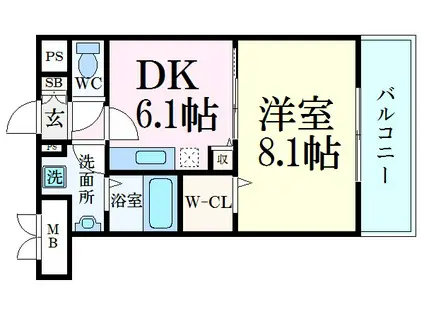 アスリート東延末(1DK/3階)の間取り写真