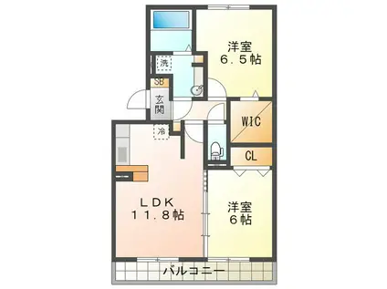 フィオーレ ジャンダルム(2LDK/2階)の間取り写真