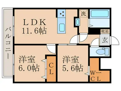BERG FUJINOMORI(2LDK/4階)の間取り写真