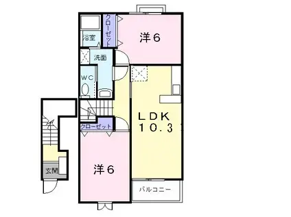 ポタミオンII(2LDK/2階)の間取り写真