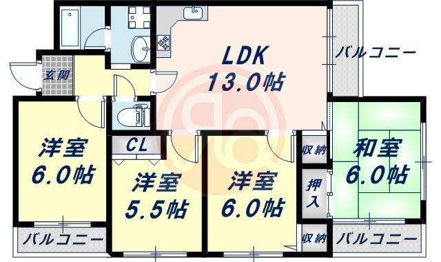 グランドール藤(4LDK/3階)の間取り写真
