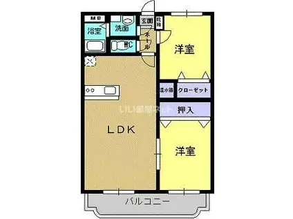 プレミアム五番館(2LDK/1階)の間取り写真