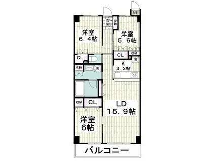 ヴィラエスポワール(3LDK/1階)の間取り写真