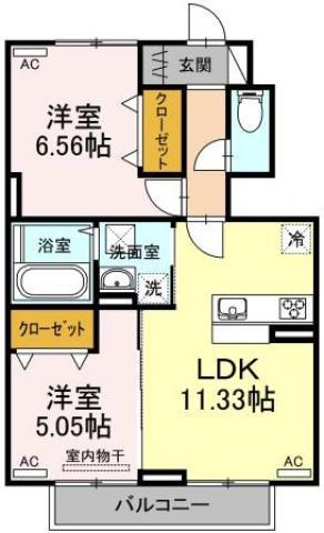 マリーゴールド B棟(2LDK/1階)の間取り写真