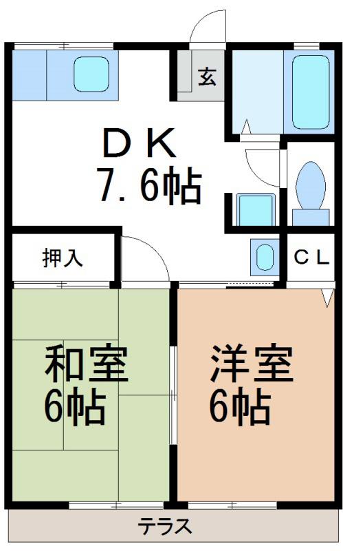 シャトレ B(2DK/2階)の間取り写真