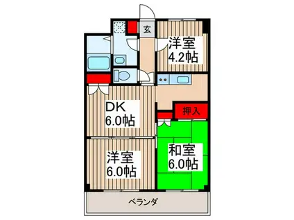サニーフラッツ(3DK/4階)の間取り写真