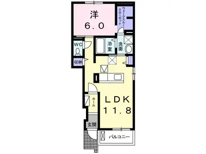 セブンス ドゥI(1LDK/1階)の間取り写真