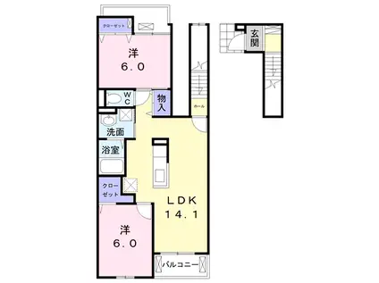 フリシュ II(2LDK/2階)の間取り写真