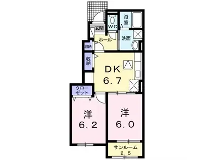 カームリー K(2DK/1階)の間取り写真