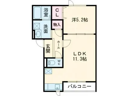 拓勇西町8丁目 A棟(1LDK/3階)の間取り写真