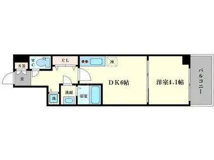 LC本町クレセント(1DK/7階)の間取り写真