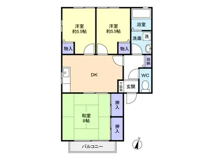 サニーコートB(3DK/1階)の間取り写真