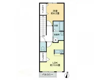 フォブール工学部前(1LDK/2階)の間取り写真