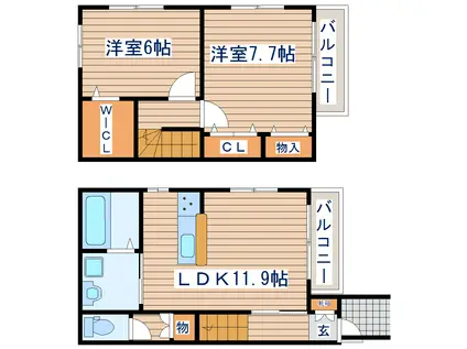 カーサ グランデ(2LDK/1階)の間取り写真