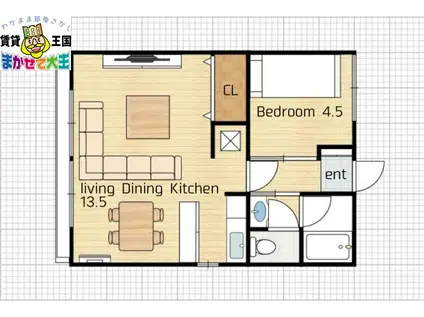 CROSSCORE新小ヶ倉桜並木通(1LDK/1階)の間取り写真