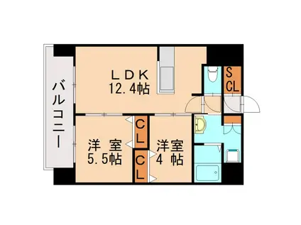 ブランシエスタ千早RJR(2LDK/12階)の間取り写真