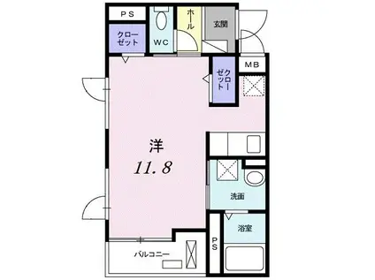 ポスト・プリート II(ワンルーム/4階)の間取り写真