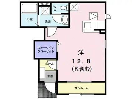 ラ・フォンテーヌ IV(ワンルーム/1階)の間取り写真