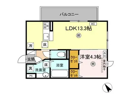 インフィニティ新八代(1LDK/1階)の間取り写真