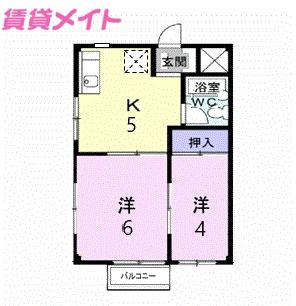 サンビレッジ稲生(2K/2階)の間取り写真
