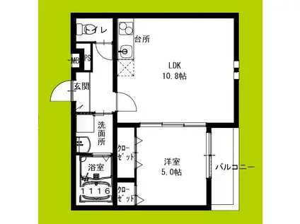 フジパレス瓜生堂III番館(1LDK/1階)の間取り写真