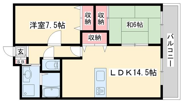フルール滝野(2LDK/2階)の間取り写真