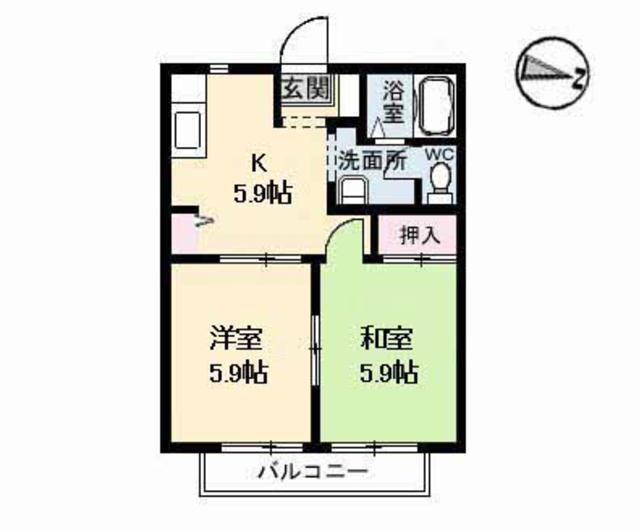 カーサ 五番館(2K/1階)の間取り写真