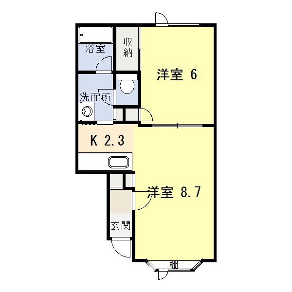 コーポサンB(1LDK/1階)の間取り写真