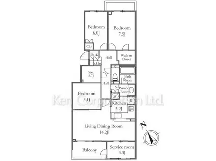パークコート学芸大学(3SLDK/2階)の間取り写真