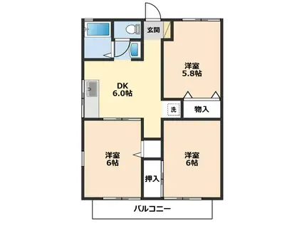 サンハイムHAMADA(3DK/2階)の間取り写真