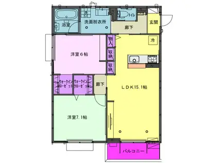 DIVERSITA柳原B(2LDK/1階)の間取り写真