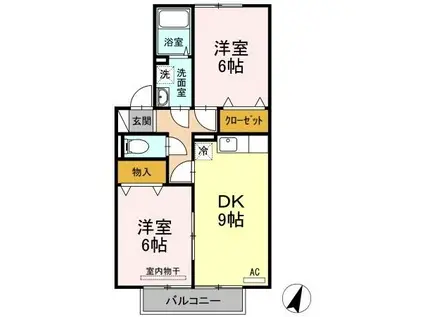 ハッピーライフ北畝 A棟(2DK/2階)の間取り写真