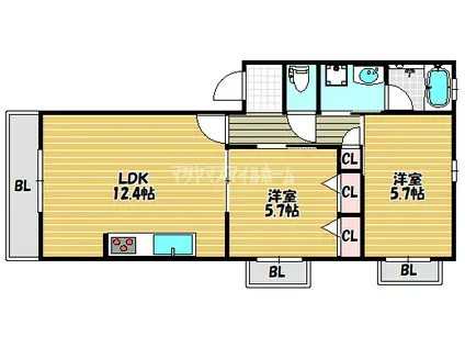 シャーメゾンAND YOU(2LDK/2階)の間取り写真