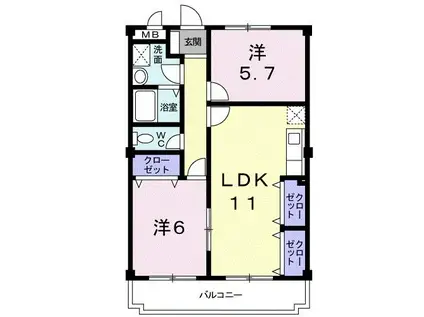 アメニティ前栽1号館(2LDK/3階)の間取り写真