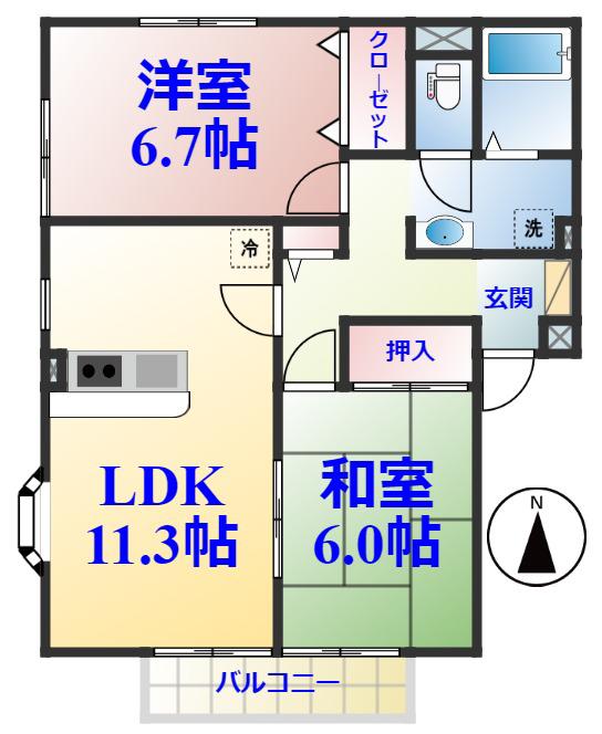 パレアージュD(2LDK/1階)の間取り写真