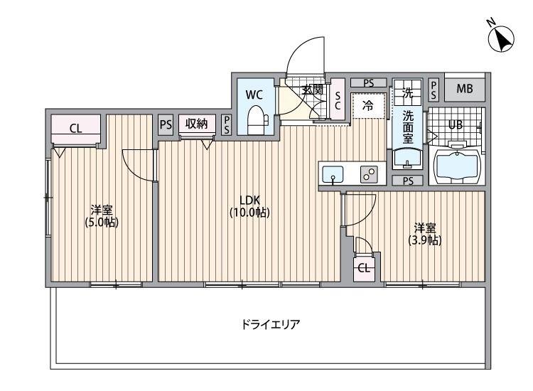 HJクラウンII(2LDK/3階)の間取り写真