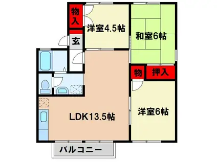 セジュール・プルニエB棟(3LDK/2階)の間取り写真