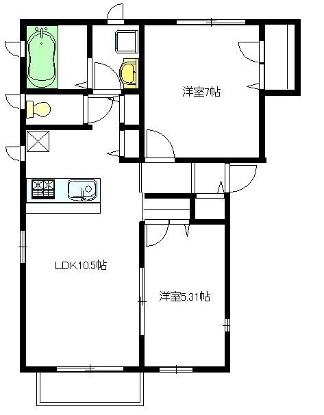 ラ・ブルーノ(2LDK/2階)の間取り写真