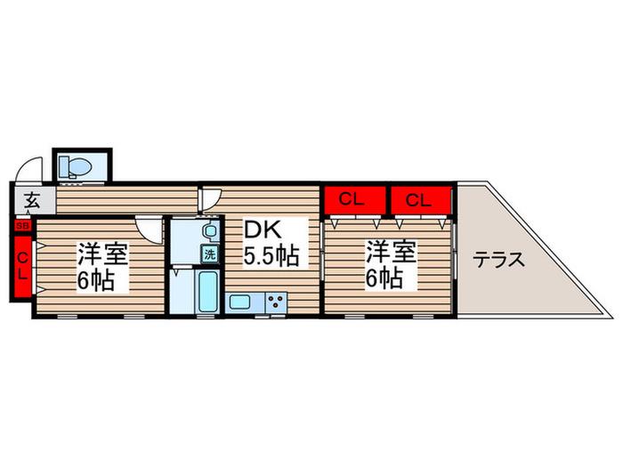 アークヒル(2DK/1階)の間取り写真