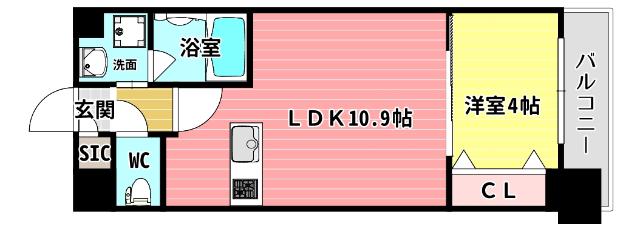 スプランディッド弁天町(1LDK/7階)の間取り写真