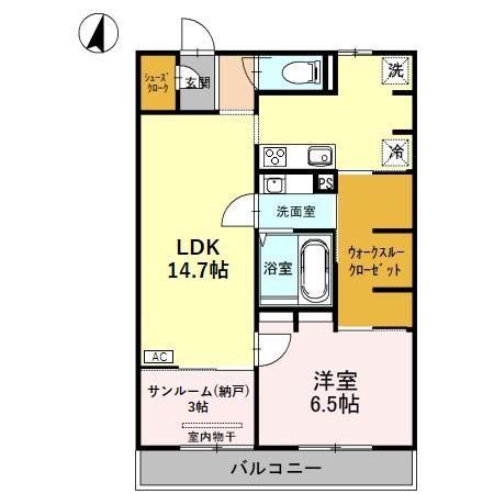 SKY TERRACE I(1LDK/3階)の間取り写真