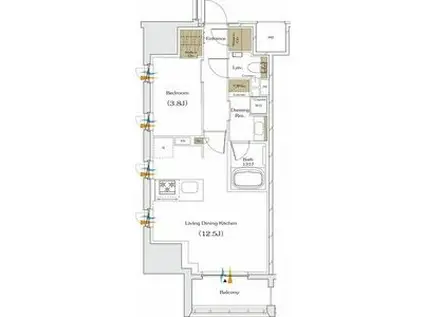 ザ・パークハビオ谷町六丁目クロス(1LDK/5階)の間取り写真